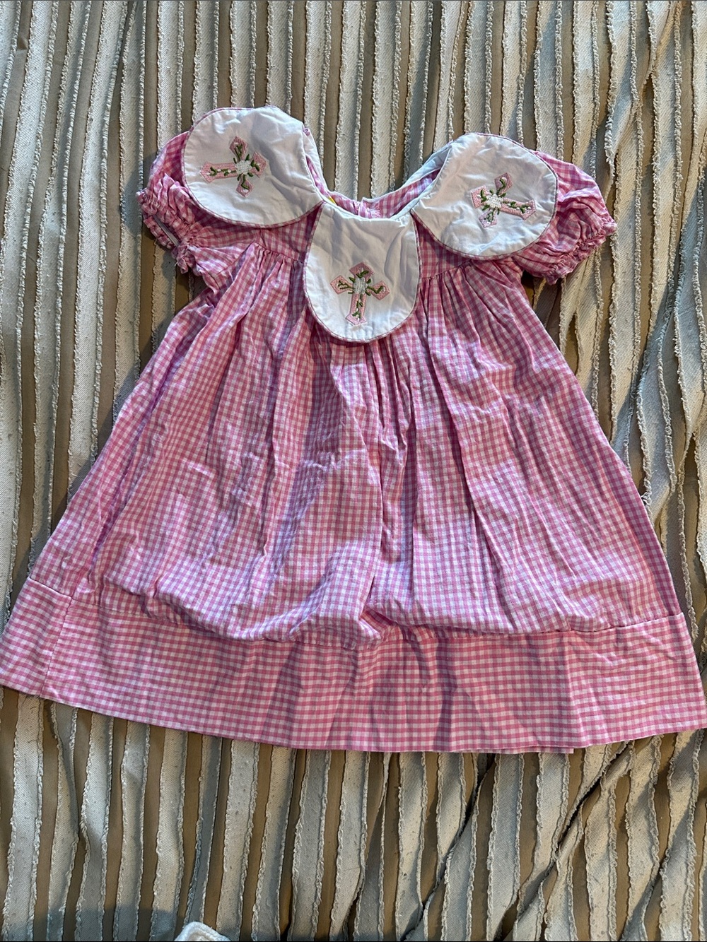 Pink Gingham Embroidered Bib Kids Dress